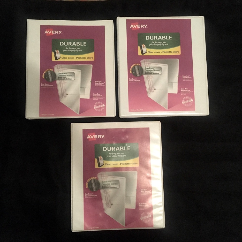 3 White Avery 1/2” Binders